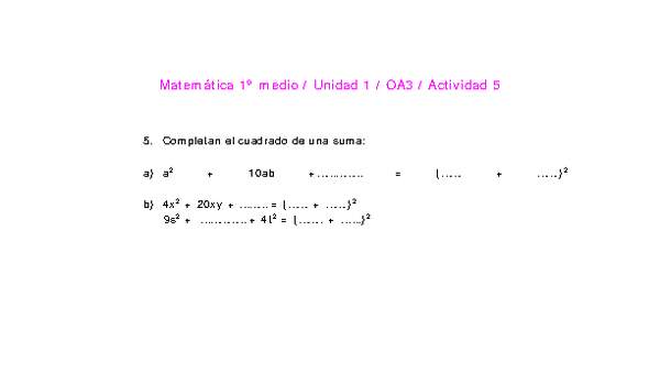 Matemática 1 medio-Unidad 1-OA3-Actividad 5 Matemática 1 medio-Unidad 1-OA3-Actividad 5