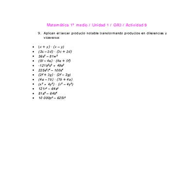 Matemática 1 medio-Unidad 1-OA3-Actividad 9 Matemática 1 medio-Unidad 1-OA3-Actividad 9