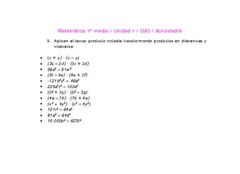 Matemática 1 medio-Unidad 1-OA3-Actividad 9 Matemática 1 medio-Unidad 1-OA3-Actividad 9