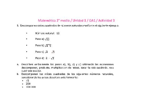 Matemática 2 medio-Unidad 1-OA1-Actividad 3 Matemática 2 medio-Unidad 1-OA1-Actividad 3