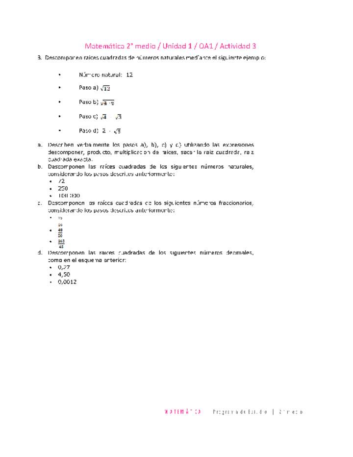 Matemática 2 medio-Unidad 1-OA1-Actividad 3 Matemática 2 medio-Unidad 1-OA1-Actividad 3