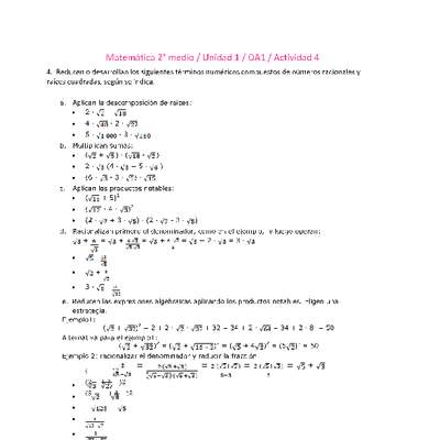 Matemática 2 medio-Unidad 1-OA1-Actividad 4 Matemática 2 medio-Unidad 1-OA1-Actividad 4