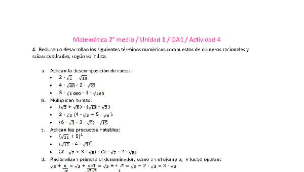 Matemática 2 medio-Unidad 1-OA1-Actividad 4 Matemática 2 medio-Unidad 1-OA1-Actividad 4
