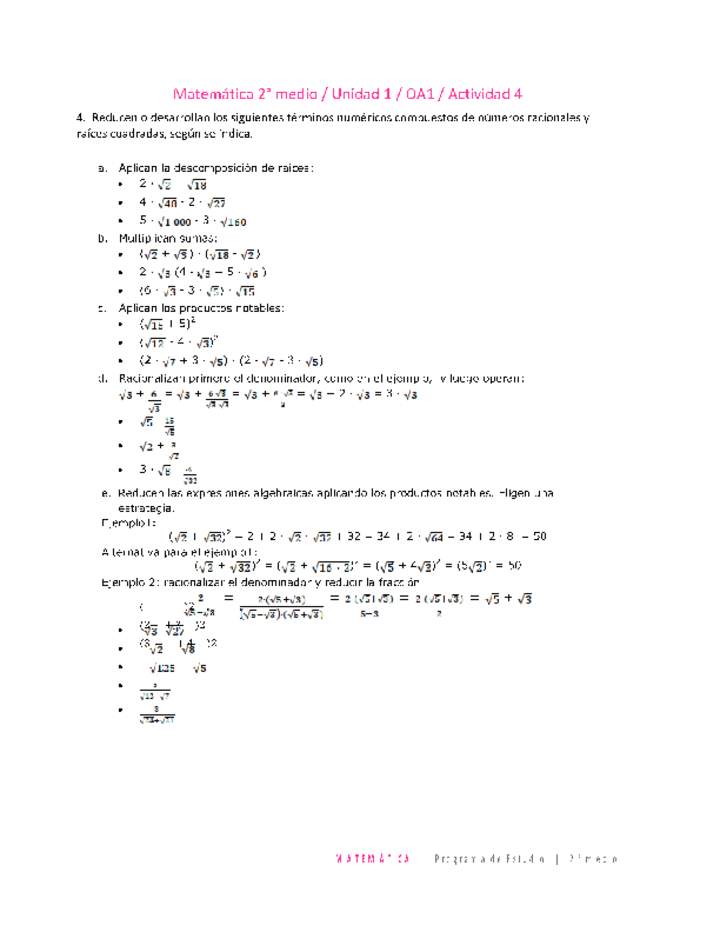 Matemática 2 medio-Unidad 1-OA1-Actividad 4 Matemática 2 medio-Unidad 1-OA1-Actividad 4