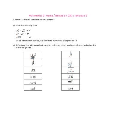 Matemática 2 medio-Unidad 1-OA1-Actividad 5 Matemática 2 medio-Unidad 1-OA1-Actividad 5