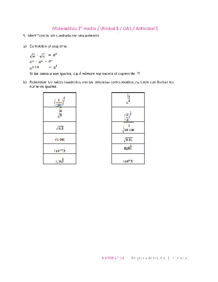 Matemática 2 medio-Unidad 1-OA1-Actividad 5 Matemática 2 medio-Unidad 1-OA1-Actividad 5
