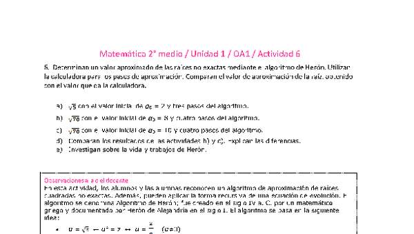 Matemática 2 medio-Unidad 1-OA1-Actividad 6 Matemática 2 medio-Unidad 1-OA1-Actividad 6