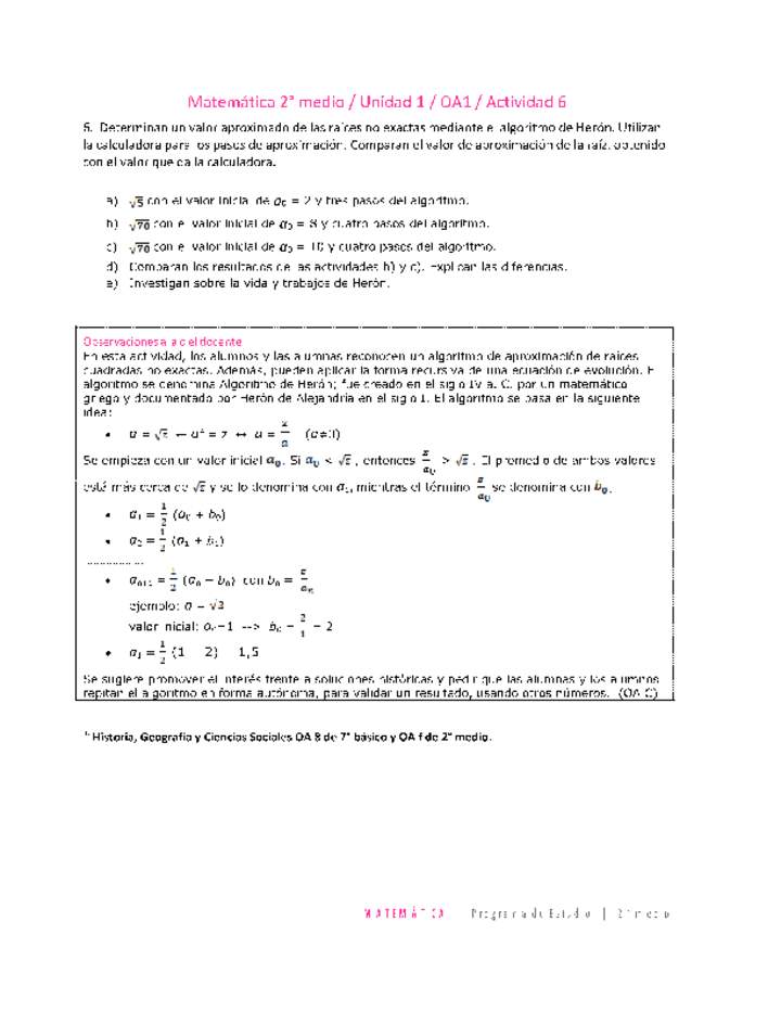 Matemática 2 medio-Unidad 1-OA1-Actividad 6 Matemática 2 medio-Unidad 1-OA1-Actividad 6