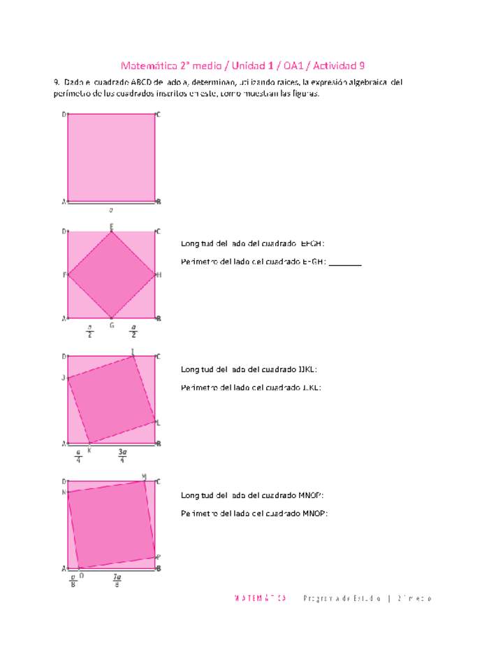 Matemática 2 medio-Unidad 1-OA1-Actividad 9 Matemática 2 medio-Unidad 1-OA1-Actividad 9