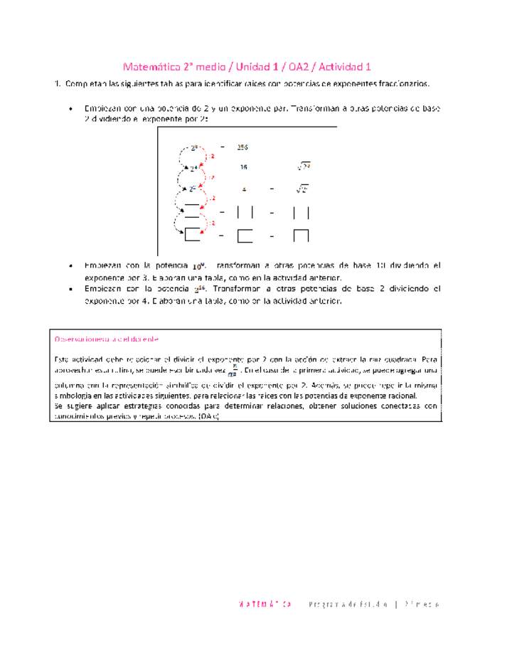 Matemática 2 medio-Unidad 1-OA2-Actividad 1 Matemática 2 medio-Unidad 1-OA2-Actividad 1