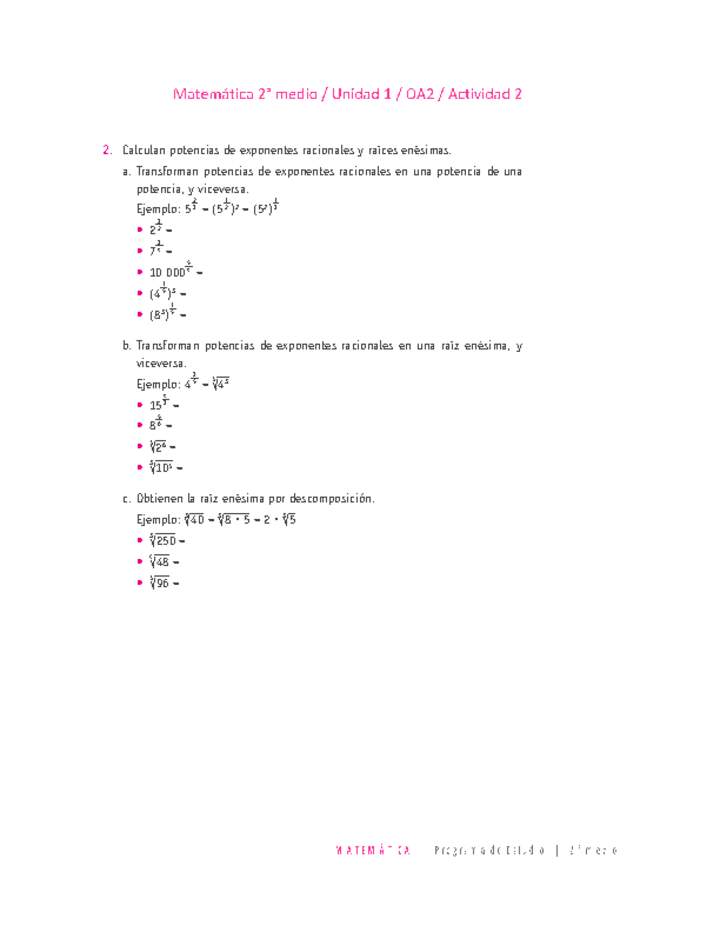 Matemática 2 medio-Unidad 1-OA2-Actividad 2 Matemática 2 medio-Unidad 1-OA2-Actividad 2