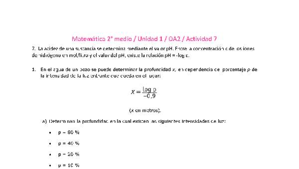 Matemática 2 medio-Unidad 1-OA2-Actividad 7 Matemática 2 medio-Unidad 1-OA2-Actividad 7