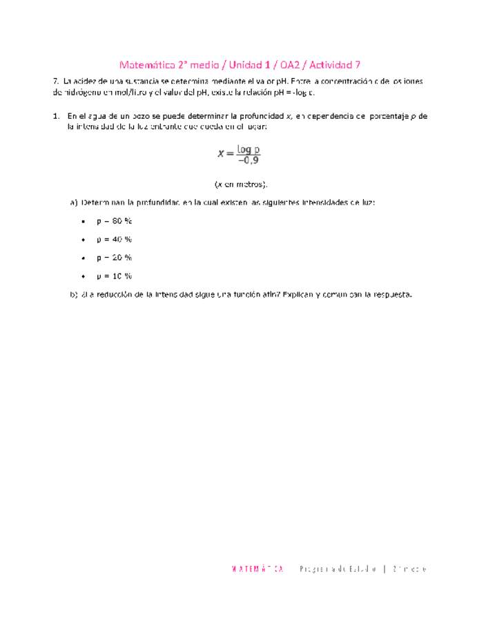 Matemática 2 medio-Unidad 1-OA2-Actividad 7 Matemática 2 medio-Unidad 1-OA2-Actividad 7