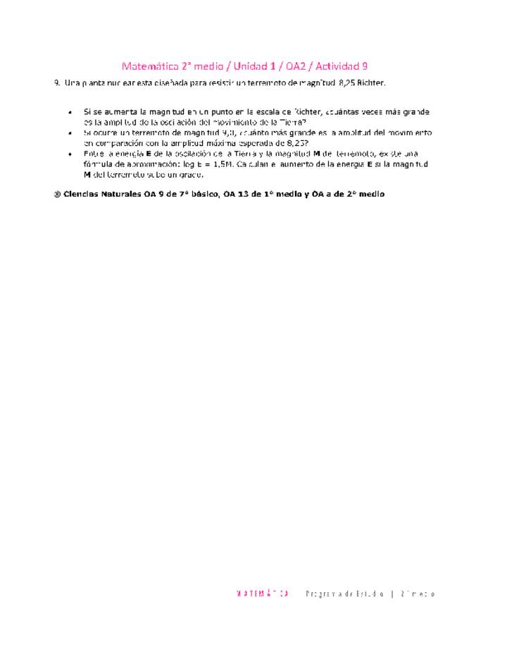 Matemática 2 medio-Unidad 1-OA2-Actividad 9 Matemática 2 medio-Unidad 1-OA2-Actividad 9