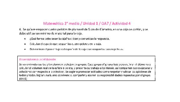 Matemática 2 medio-Unidad 1-OA7-Actividad 4 Matemática 2 medio-Unidad 1-OA7-Actividad 4