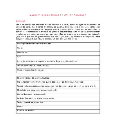 Artes Musicales 1 medio-Unidad 1-OA1;7-Actividad 1 Artes Musicales 1 medio-Unidad 1-OA1;7-Actividad 1