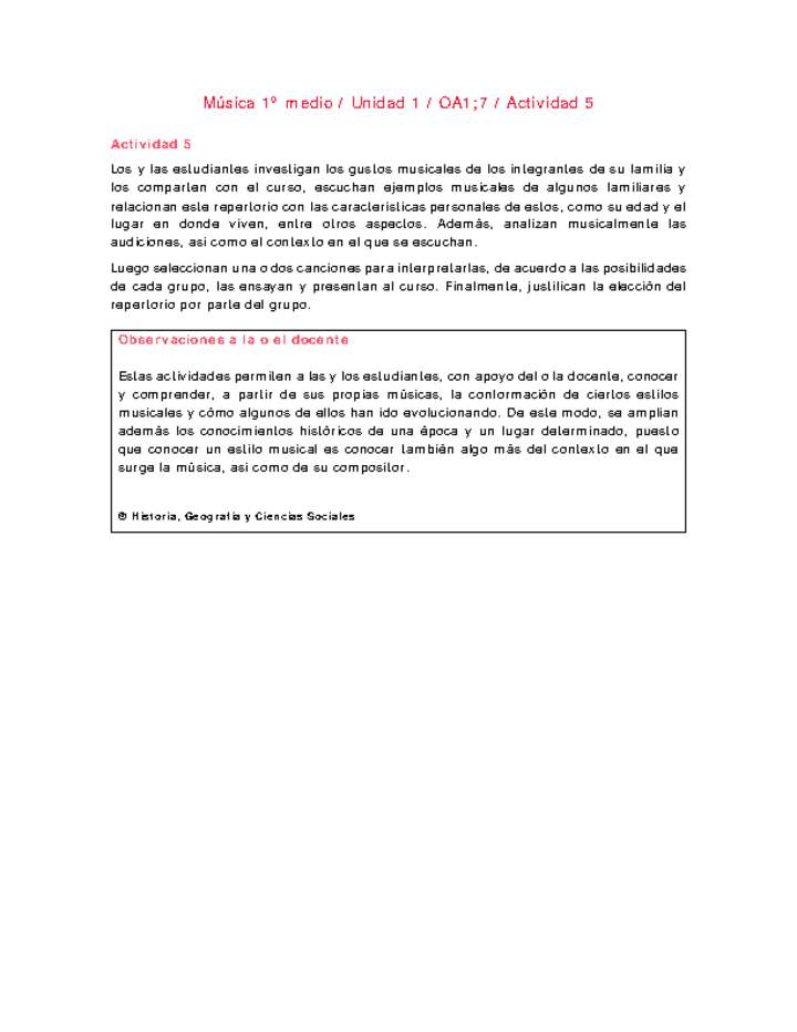 Artes Musicales 1 medio-Unidad 1-OA1;7-Actividad 5 Artes Musicales 1 medio-Unidad 1-OA1;7-Actividad 5