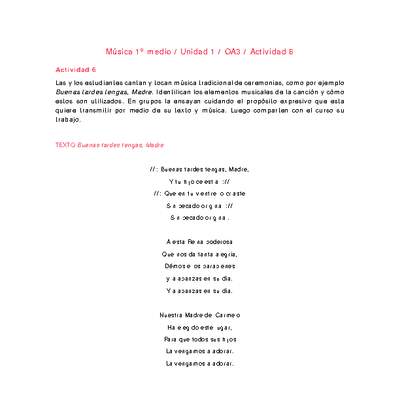 Artes Musicales 1 medio-Unidad 1-OA3-Actividad 6 Artes Musicales 1 medio-Unidad 1-OA3-Actividad 6