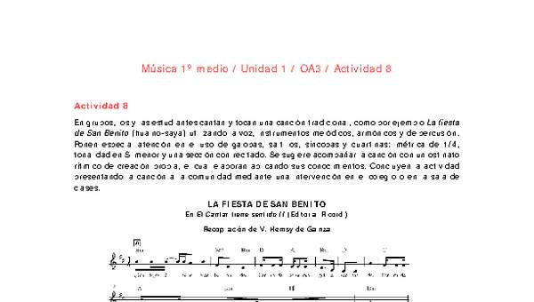 Artes Musicales 1 medio-Unidad 1-OA3-Actividad 8 Artes Musicales 1 medio-Unidad 1-OA3-Actividad 8