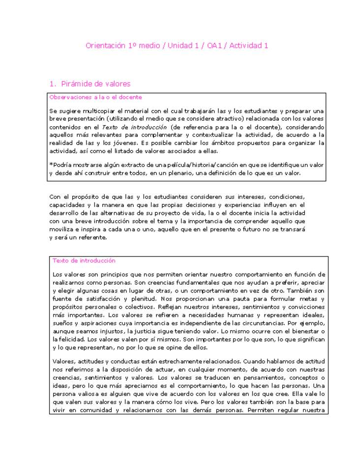 Orientación 1 medio-Unidad 1-OA1-Actividad 1 Orientación 1 medio-Unidad 1-OA1-Actividad 1
