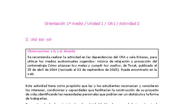 Orientación 1 medio-Unidad 1-OA1-Actividad 2 Orientación 1 medio-Unidad 1-OA1-Actividad 2
