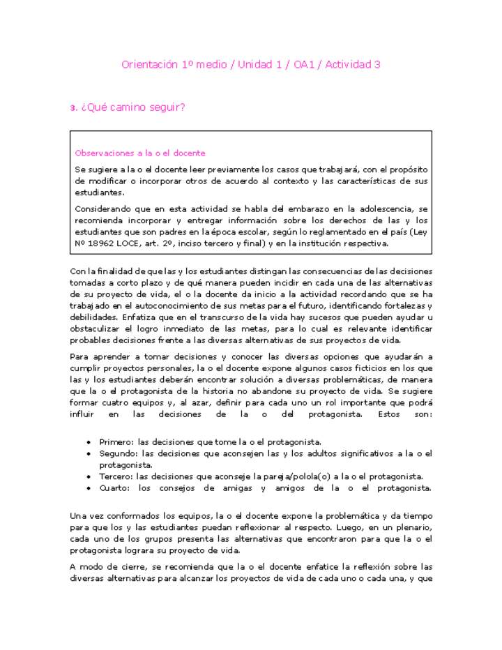 Orientación 1 medio-Unidad 1-OA1-Actividad 3 Orientación 1 medio-Unidad 1-OA1-Actividad 3