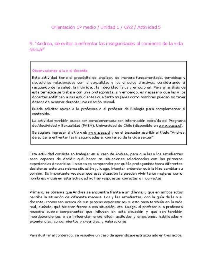 Orientación 1 medio-Unidad 1-OA2-Actividad 5 Orientación 1 medio-Unidad 1-OA2-Actividad 5