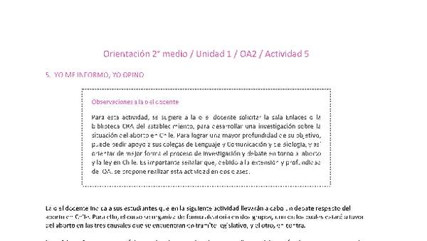 Orientación 2 medio-Unidad 1-OA2-Actividad 5 Orientación 2 medio-Unidad 1-OA2-Actividad 5