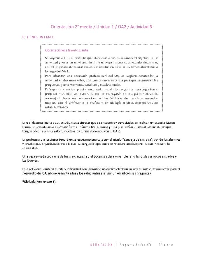 Orientación 2 medio-Unidad 1-OA2-Actividad 6 Orientación 2 medio-Unidad 1-OA2-Actividad 6