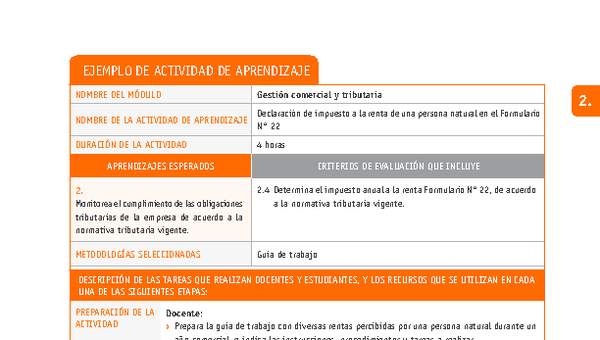 Declaración de impuesto a la renta de una persona natural en el Formulario N° 22 Declaración de impuesto a la renta de una persona natural en el Formulario N° 22