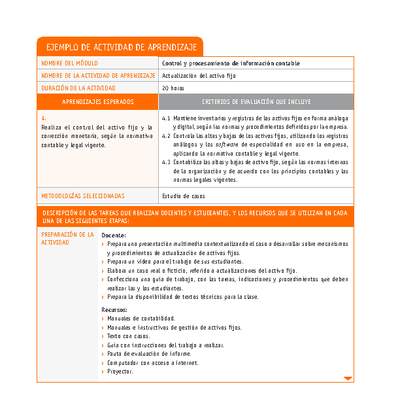 Actualización del activo fijo Actualización del activo fijo