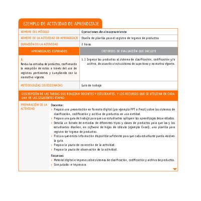 Diseño de planilla para el registro de ingreso de productos Diseño de planilla para el registro de ingreso de productos