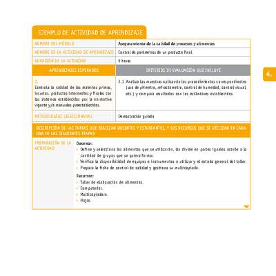 Control de parámetros de un producto final Control de parámetros de un producto final