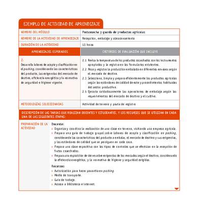 Recepción, embalaje y almacenamiento Recepción, embalaje y almacenamiento