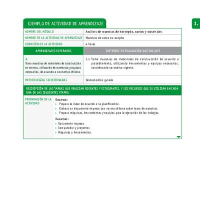 Muestras de arena en acopios Muestras de arena en acopios