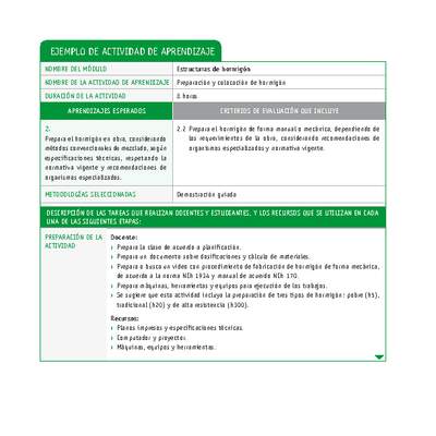 Preparación y colocación de hormigón Preparación y colocación de hormigón