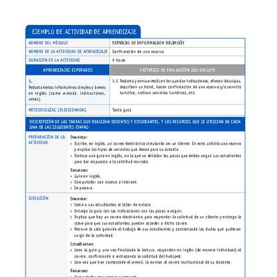 Confirmación de una reserva Confirmación de una reserva