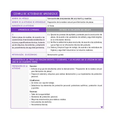 Preparación de la madera natural para fabricación de piezas Preparación de la madera natural para fabricación de piezas