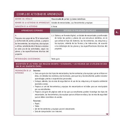 Listado de mecanizados, sus herramientas y equipos Listado de mecanizados, sus herramientas y equipos