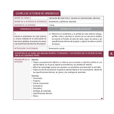 Rendimiento y pérdida de materiales Rendimiento y pérdida de materiales