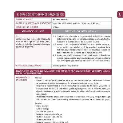 Inspección, verificación y ajuste del conjunto móvil del motor Inspección, verificación y ajuste del conjunto móvil del motor
