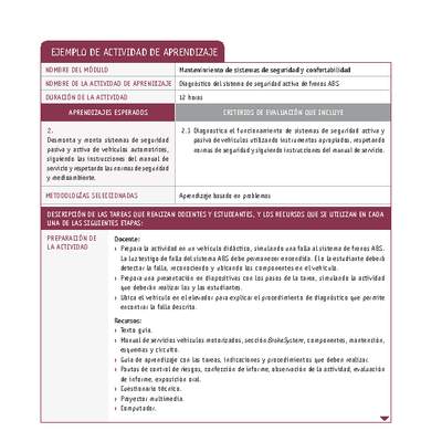 Diagnóstico del sistema de seguridad activa de frenos ABS Diagnóstico del sistema de seguridad activa de frenos ABS