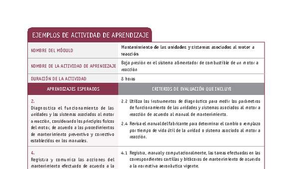Baja presión en el sistema alimentador de combustible de un motor a reacción