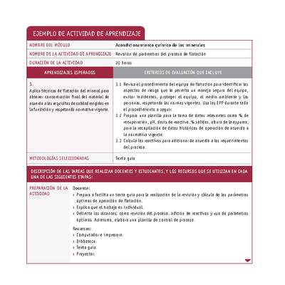Revisión de parámetros del proceso de flotación Revisión de parámetros del proceso de flotación