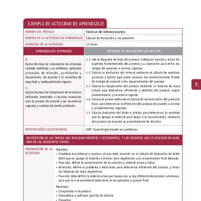 Cálculo de disolución y recuperación Cálculo de disolución y recuperación