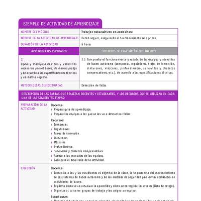 Buceo seguro, asegurando el funcionamiento de equipos Buceo seguro, asegurando el funcionamiento de equipos