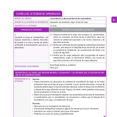 Asignación de contenedor según el tipo de carga Asignación de contenedor según el tipo de carga