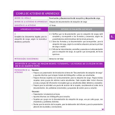 Chequeo de documentación de recepción de carga Chequeo de documentación de recepción de carga