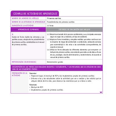 Procedimientos de primeros auxilios Procedimientos de primeros auxilios