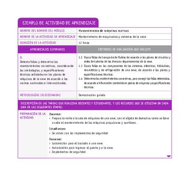 Mantenimiento de maquinarias y sistemas de la nave Mantenimiento de maquinarias y sistemas de la nave